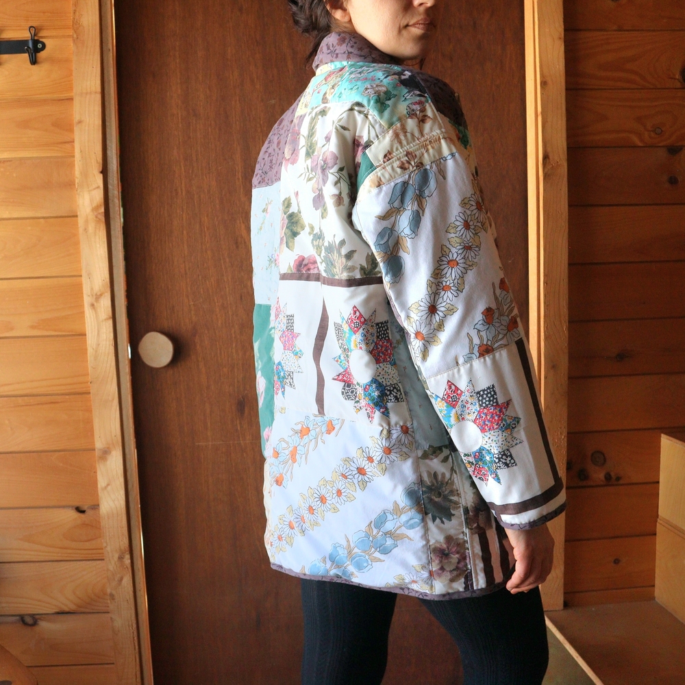 Upcycled Floral Patchwork Quilt Barn Jacket Chore Coat M • L - Picture 4 of 8
